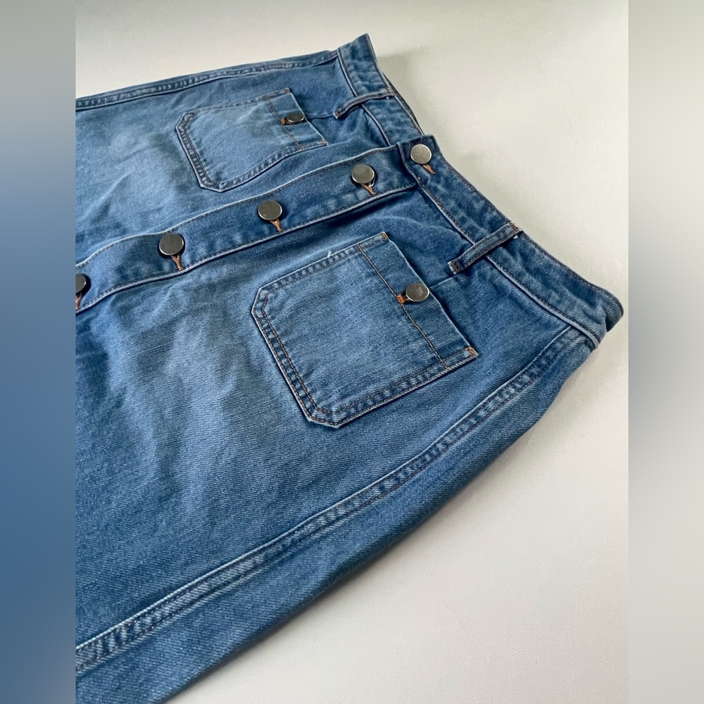 LOFT Ann Taylor Blue Jean Short Denim Skirt Raw Hem Pockets Size 8 New - Picture 9 of 16